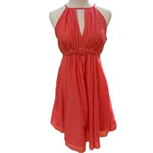 Esley Coral Halter Dress Cotton Silk NWT Size L